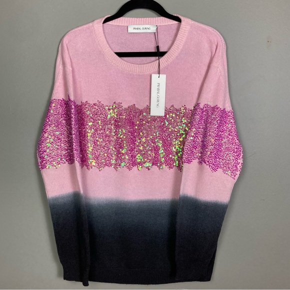 NWT Prabal Gurung sequin-embellished ombre cashmere wool sweater pink size large - Picture 13 of 15